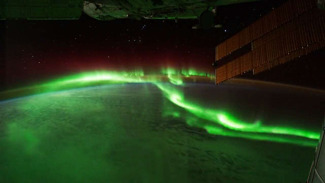 Aurora australis over the night Earth, filmed from the International Space Station